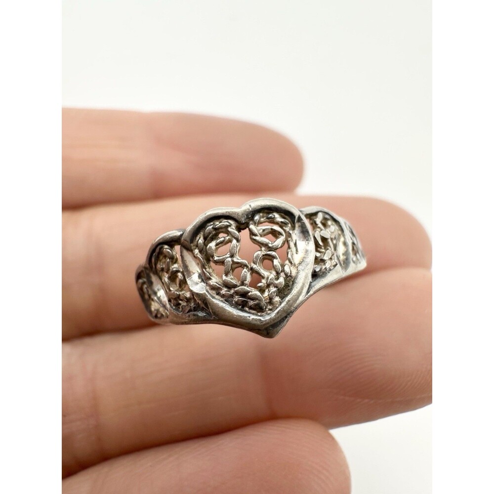 Vintage Heart Scrolled Filigree Ring Sterling Silver Size 6.75
